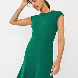 Ann Taylor Pique Seamed Flare Dress Size 2 Petite Green